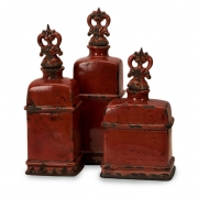 Garnet Bottles with Finials - Set of 3