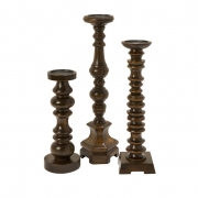 Nilay Wood Candleholders in Old Oak Finish - Set of 3