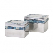 Hallowell Blue Mother of Pearl Aluminum Boxes - Set of 2