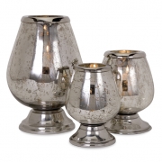 Round Mercury Glass Candleholders - Set of 3