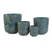 Paisley Blue Planters - Set of 4
