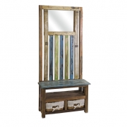 Ignacio Recycled Wood Coatrack Bench w/ Baskets
