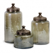 Round Green Luster Canisters - Set of 3
