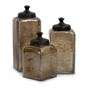 Square Brown Luster Canisters - Set of 3
