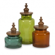 Saburo Glass and Wood Lid Canisters - Set of 3