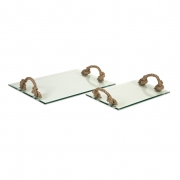 Hasbrouck Glass Tray with Jute Handles - Set of 2