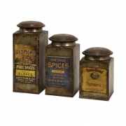 Addie Vintage Label Wood and Metal Canisters - Set of 3
