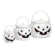 Lidded Pumpkins Shinny White - Set of 3