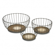 Benito Wood and Metal Baskets - Set of 3