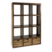 Caledonia 3-Drawer Reclaimed Pine Wood Room Divider Shelf