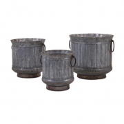 Griffin Galvanized Planters with Brass Edging - Set of 3