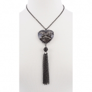 BTQ Black Lace Heart Tassle Necklace