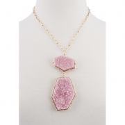 BTQ Pink Stones on Gold Chain Necklace
