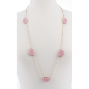 BTQ Small Pink Stones on Gold Chain Necklace