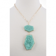 BTQ Teal Stones on Gold Chain Necklace