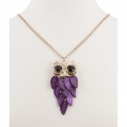 BTQ Purple Stone Owl Necklace on Gold Chain