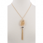 BTQ Gold Tassle with Yellow Stone Necklace