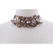 BTQ Leopard and Rhinestone Necklace
