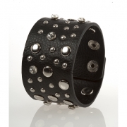 BTQ Black Leather Rhinestone Cuff