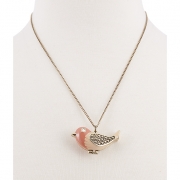 BTQ Pink Bird on Gold Necklace Chain