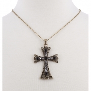BTQ Black Stone Cross on Burnished Gold Chain