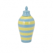 Savannah Small Blue and Green Striped Lidded Vase