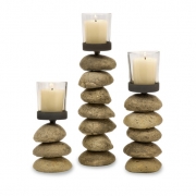 Cairn Candleholders with Glass Votive Cup - Set of 3