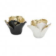 Lucien Gold Leaf Porcelain Candleholders - Ast 2
